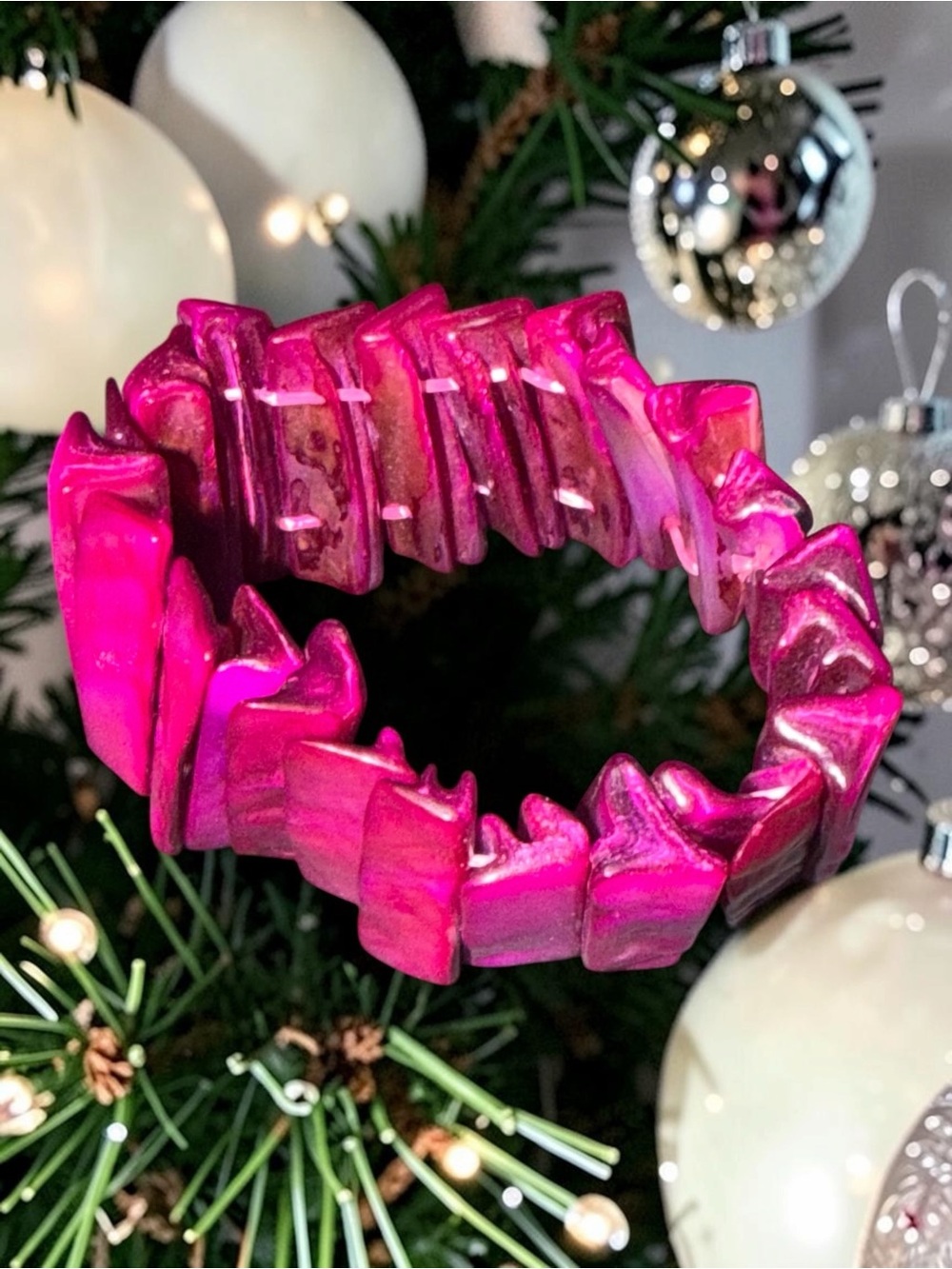 Hot Pink Chunky Statement Stretch Bracelet - Picture 4 of 4
